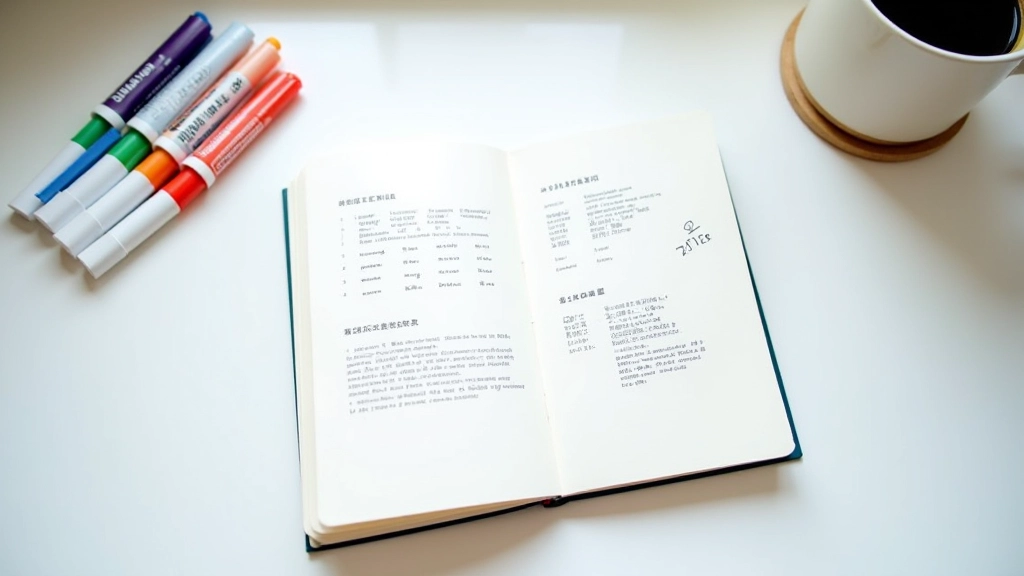 Open design notebook showing font samples and Chinese character studies with color markers